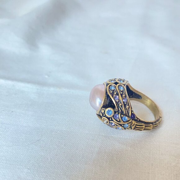 Heidi Daus Blue Crystal Pink Brass Costume Jewelry Ring 7cm Circumference Sz 7 - Picture 5 of 6